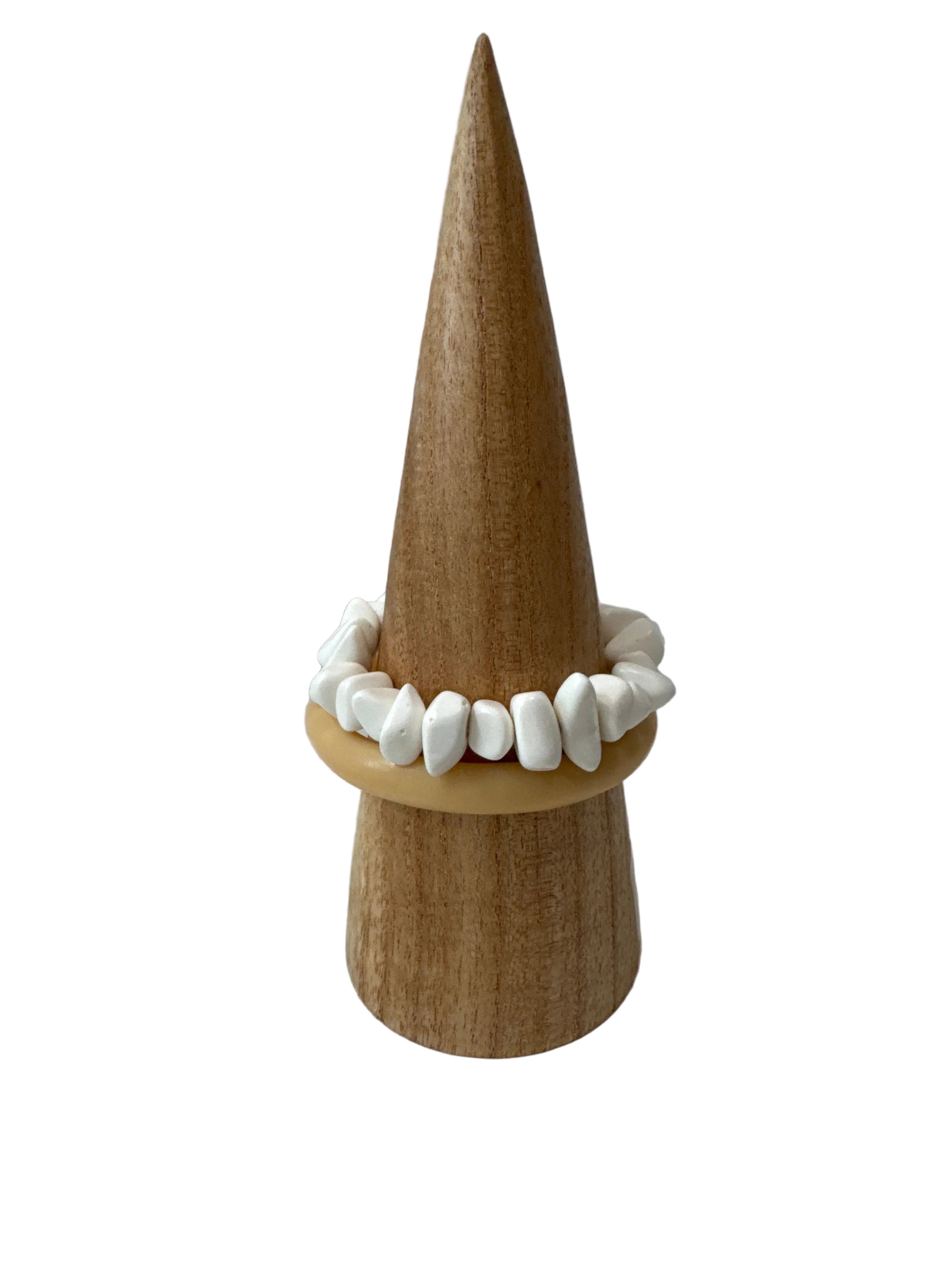 Wooden cone with white stone stackers bracelets 