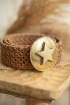 BROWN LEATHER BELT WIDE STAR
