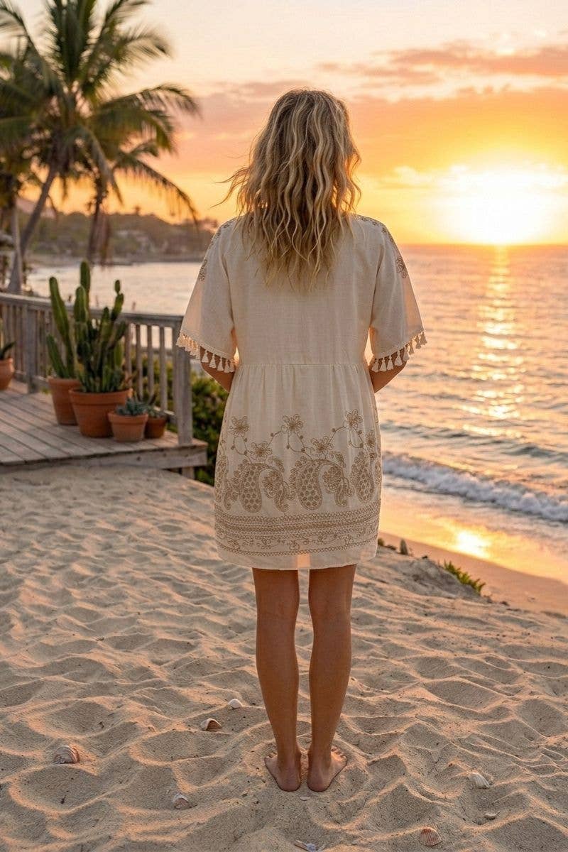 NAVAGIO BEIGE SHORT DRESS