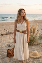 BROWN LEATHER BELT WIDE STAR