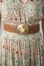 BROWN LEATHER BELT WIDE STAR