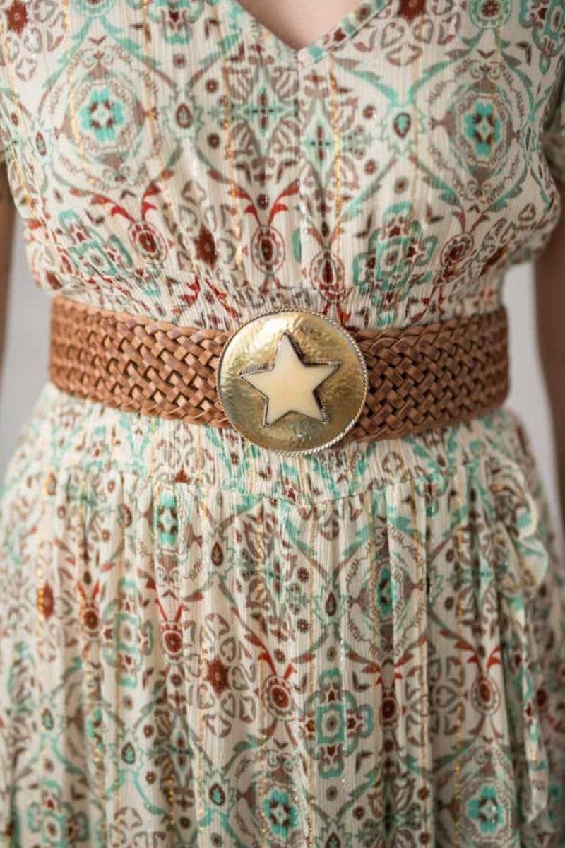 BROWN LEATHER BELT WIDE STAR
