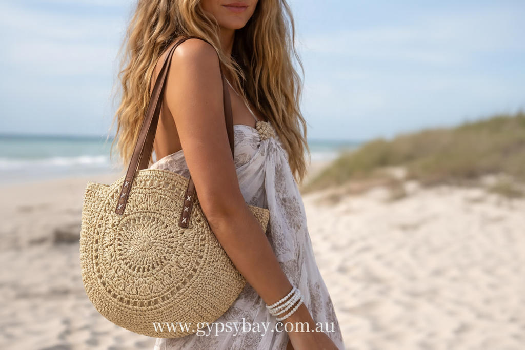 Boho Straw Bag - Beige