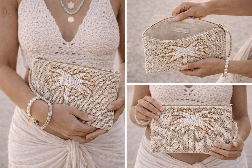 Beaded Clutch Purse - Palm Tree