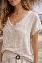 Italian Fringe Linen Top