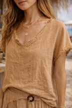 Italian Fringe Linen Top
