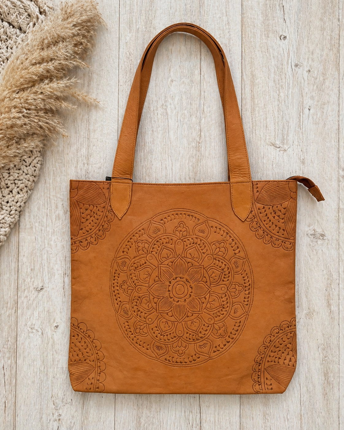 Leather Mandala Tote Bag