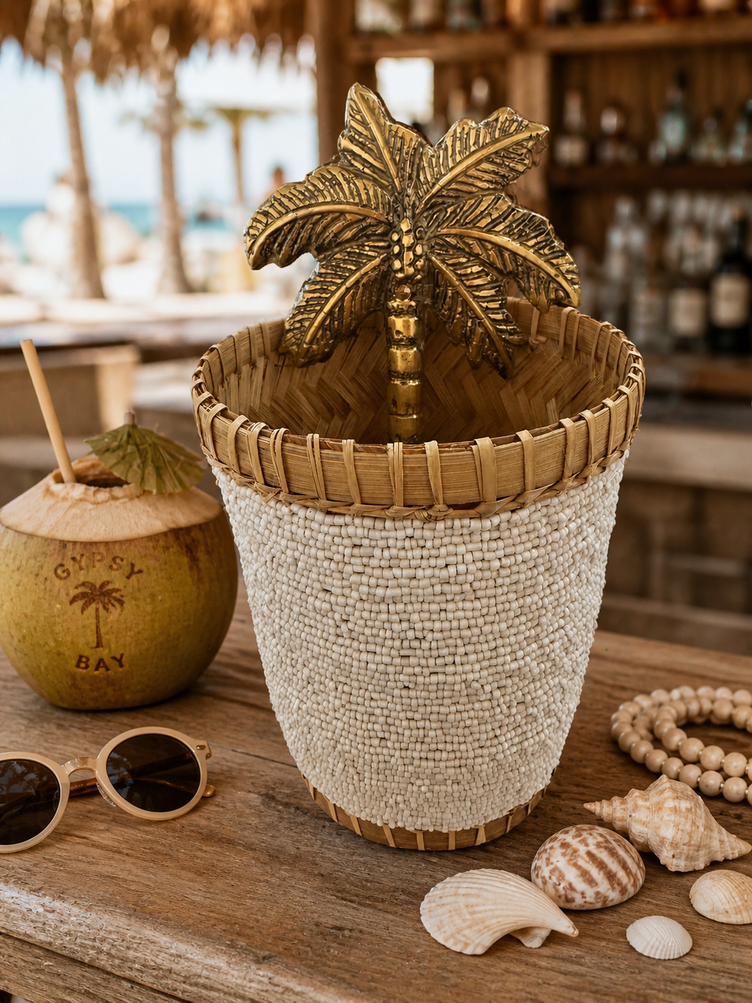 Beaded Rattan Vase