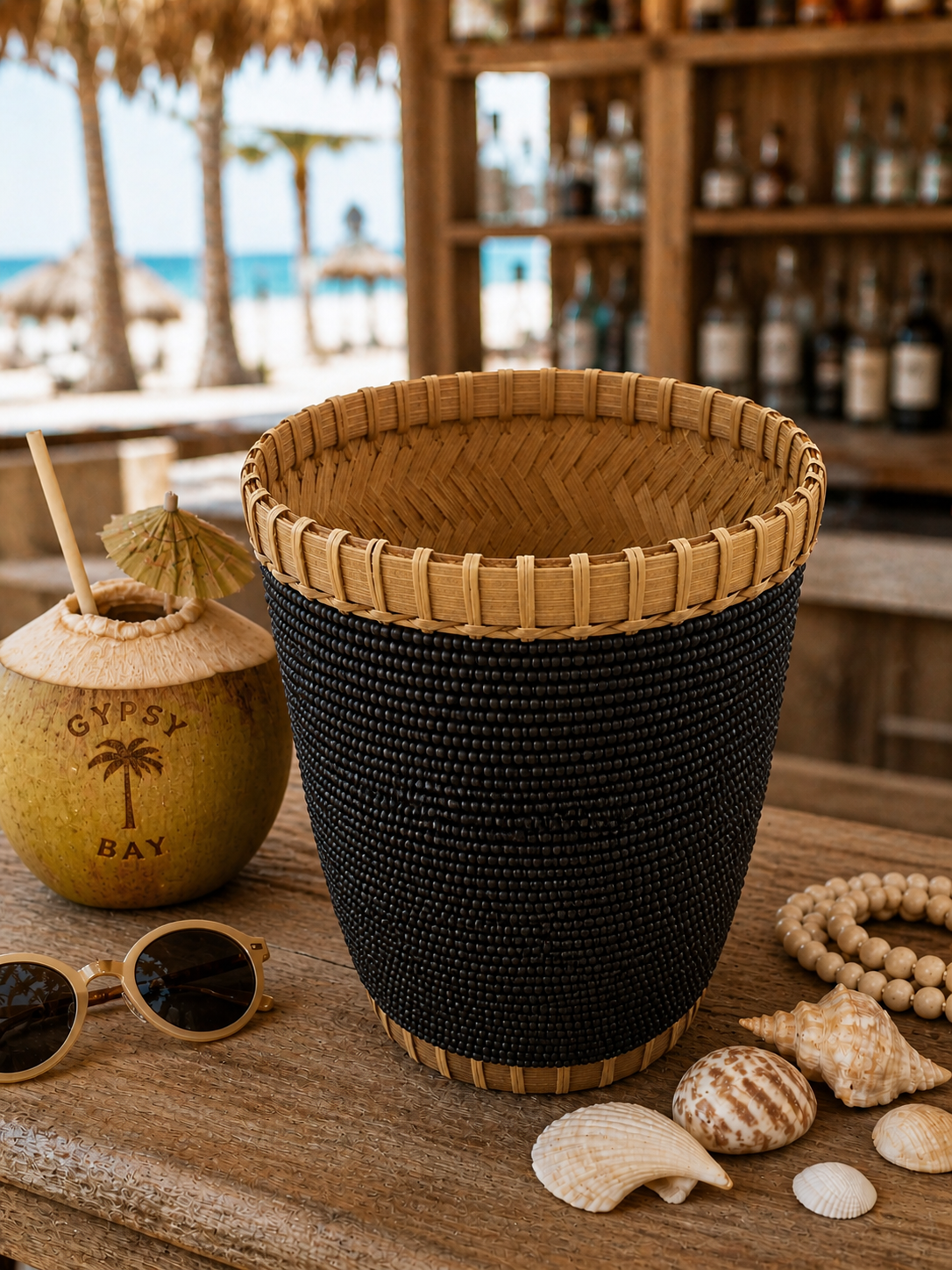 Beaded Rattan Vase