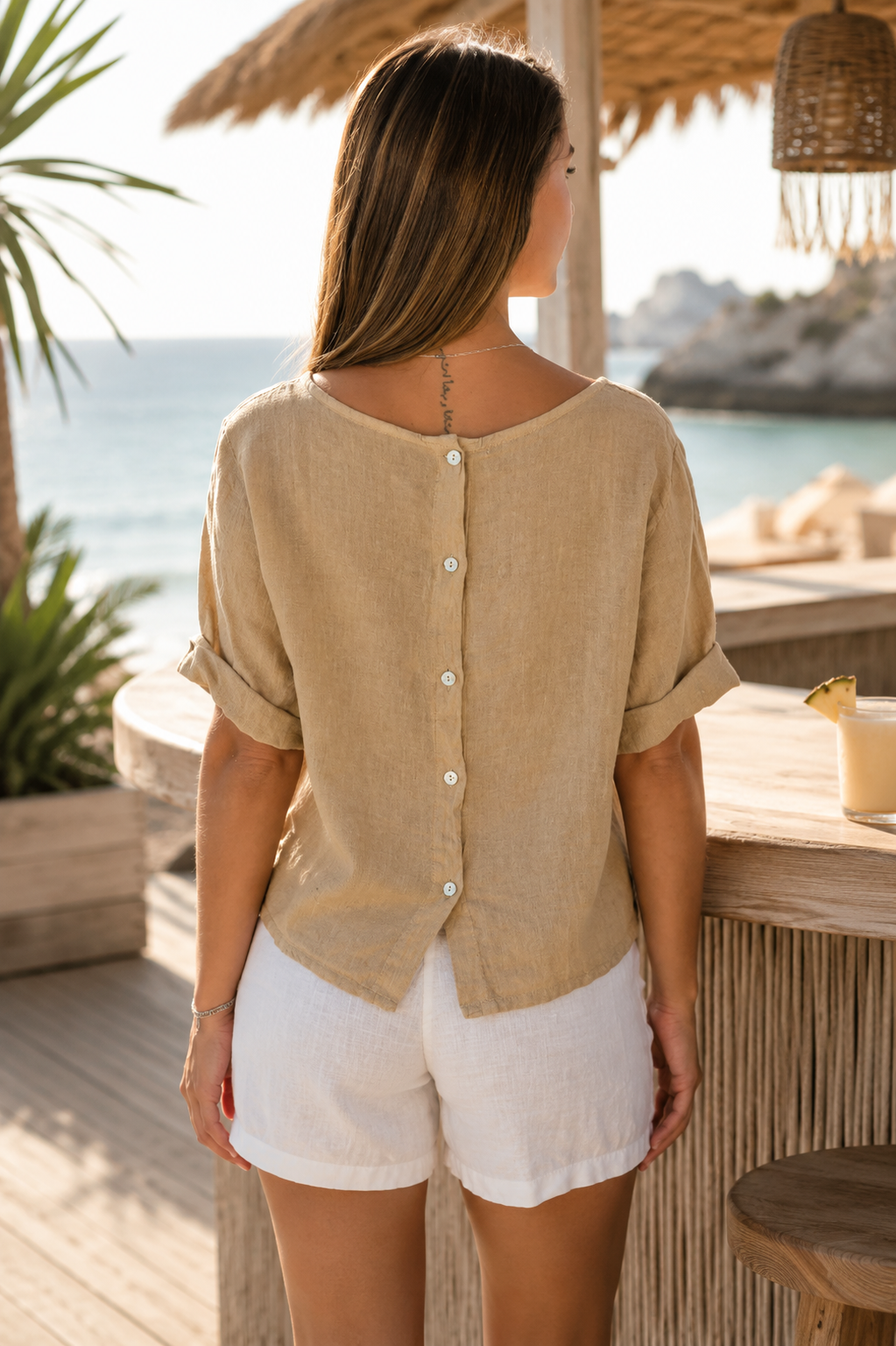 LINEN CROP BLOUSE