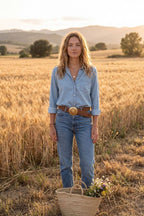 BROWN LEATHER BELT WIDE STAR