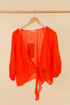 Linen Wrap Top - Mole